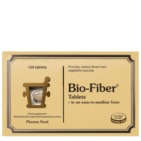Pharma Nord Bio-Fiber - 120-Tablets box; a high fibre supplement which provides insoluble fibre and soluble fibre from lemon peel and sugar beet to compensate for the lack of fibre in modern diets.