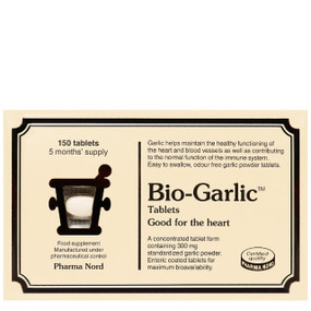Pharma Nord Bio-Garlic - 150-Tablets beige box; may help to maintain a healthy cardiovascular system, including healthy blood pressure and cholesterol levels