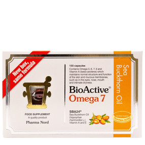 Pharma Nord Omega 7 Sea Buckthorn Oil 150-capsules - white box; contain 500mg of standardised sea buckthorn oil made from the berries of the Sea Buckthorn plant