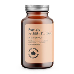 Ross J. Barr Female Fertility Formula - 30-Tablets brown glass jar with peach label; contains food state nutrients to help support women whilst trying to conceive