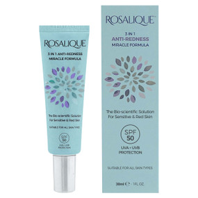 Rosalique 3 in 1 Anti Redness Miracle Formula SPF50 - 30-ml tube; a unique innovation developed especially for hypersensitive and redness-prone skin.