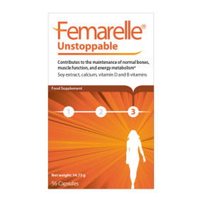 Femarelle Unstoppable - 56-Capsules box; promotes women bone and vaginal health and maintain better quality of life and healthy aging.