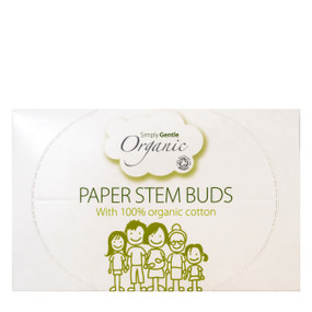 Simply Gentle Organic Organic Cotton Buds -  200-Buds front image;  made from 100% organic cotton on biodegradable paper stems