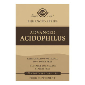 Solgar Vitamins Advanced Acidophilus 100 caps - 100-Capsules box; supplement is a source of L. acidophilus, a beneficial probiotic that naturally resides in the digestive tract