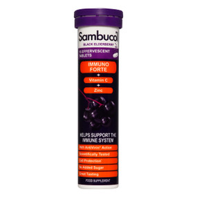 Sambucol Immuno Forte Effervescent Tablets - 15-Tablets front image; helps support the immune system.