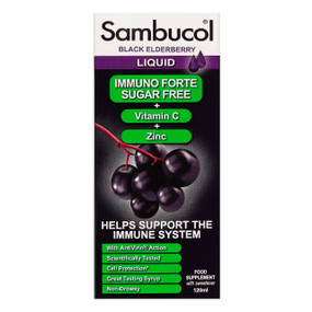 Sambucol Immuno Forte Liquid - Sugar Free - 120-ml box; contains sugar-free Black Elderberry  liquid to support the immune system