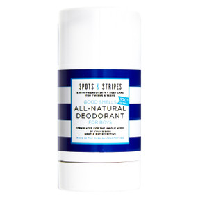 Spots & Stripes All-Natural Deodorant For Boys - 65-Grams front image; a completely natural, aluminium-free deodorant stick that is gentle enough for teenage skin but tough on smells and odours.