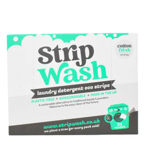 StripWash Eco Strips Laundry Detergent - Cotton Fresh 24 strips in a cardboard box, eco-friendly laundry detergent sheets to clean your laundry.