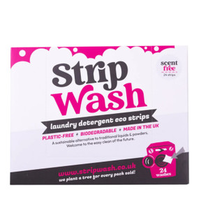 StripWash Eco Strips Laundry Detergent - Scent Free 24 strips in a cardboard box, eco-friendly laundry detergent sheets to clean your laundry with a clear conscience.