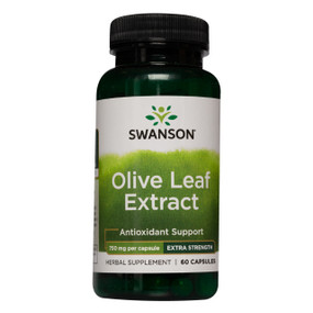 Swanson Olive Leaf Extract 60-capsules - green bottle with black lid; helps support the immune and cardiovascular systems within the body.