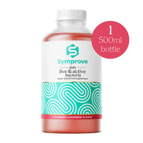 Symprove Probiotic, Strawberry & Raspberry flavour - 500-ml bottle of Symprove liquid drink, water-based live and active bacteria supplement