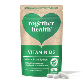 Together Health Vitamin D3 - 30-Capsules pouch; made from nutritional yeast and include natural metabolites, which are essential for Vitamin D absorption.