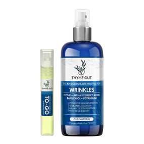 Thyme Out For Wrinkles - 120-ml blue plastic bottle with pump dispenser with free mini atomiser ; Promote skin regeneration, firmness and hydration with Thyme Out For Wrinkles 100% natural anti-ageing mist.