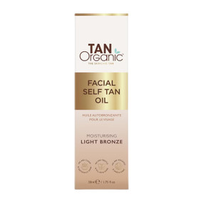 Tan Organic Facial Self-Tanning Oil, 50ml, in a white & brown cardboard box