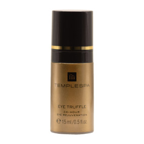 TEMPLESPA Eye Truffle - 15-ml front image brown bottle with black lid; rejuvenating Eye Truffle is a luxurious cream that nourishes, rehydrates and firms the skin to reduce crow’s feet, fine lines, spider veins, dark under-eye circles and puffiness.