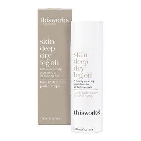 This Works Skin Deep Dry Leg Oil - 150-ml front image; Made with 100% natural fragrances and pure essential oils, this dry body oil tackles dry, rough, undernourished skin on the legs and body