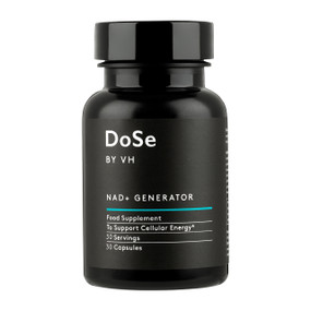 Dose by VH NAD+ Generator - 750-mg 30-Capsules black plastic tub with black label. this NAD supplements benefits the body more than NMN supplements to combat cellular ageing.