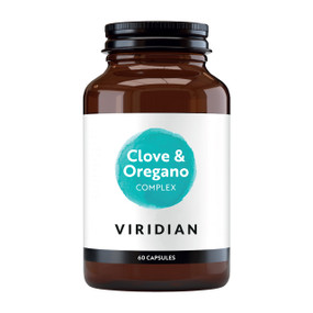 Viridian Nutrition Clove & Oregano Complex - 60-Capsules bottle; a blend of herbs which have an anti-fungal, anti-microbial and anti-parasitic activity and are an excellent adjunct to any probiotic supplements in a digestive health programme.