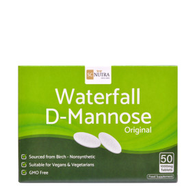SC Nutra Waterfall D-Mannose Super Strength - 1000-mg 50-Tablets box; helps to treat the symptoms of cystitis & is also used to prevent and treat a urine infection.