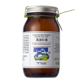 Japanese Bath Powder with Kōyamaki, Sugi & Hinoki - 200-Grams jar; amber glass jar with white label; ideal to recuperate following illness.