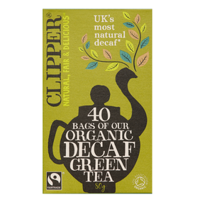 Clipper Teas Decaffeinated Green Tea - 40-Tea Bags in a yellow box