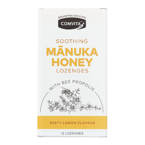 Comvita Manuka Honey Lozenges with Propolis-Honey and Lemon - 12-Lozenges in a blister pack boxed
