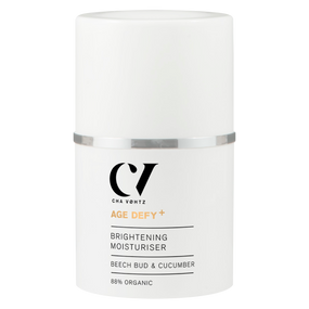 Green People Age Defy+ Brightening Moisturiser - 30-ml white bottle; targets hyperpigmentation for a youthful you