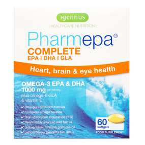 Igennus Pharmepa Complete - 60-Softgels in a box; The fish oil is sourced from wild deep-sea anchovies and purified to produce an ultra-pure oil